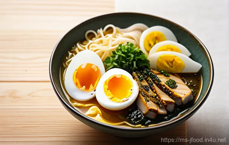 일본 요리 레시피 모음 - **A vibrant and inviting close-up of a homemade Halal ramen bowl, steaming gently on a polished wood...