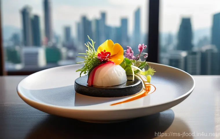 일본 고급 레스토랑 리뷰 - **A master Japanese sushi chef, a middle-aged man with a warm smile and a pristine white uniform, ex...