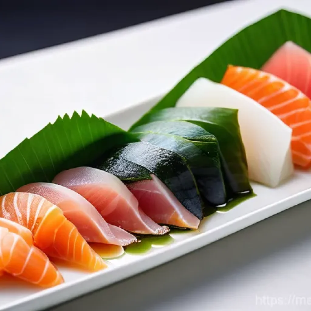회덮밥과 사시미 차이 - **"A serene and elegant close-up of a beautifully arranged Japanese sashimi platter. Focus on gliste...