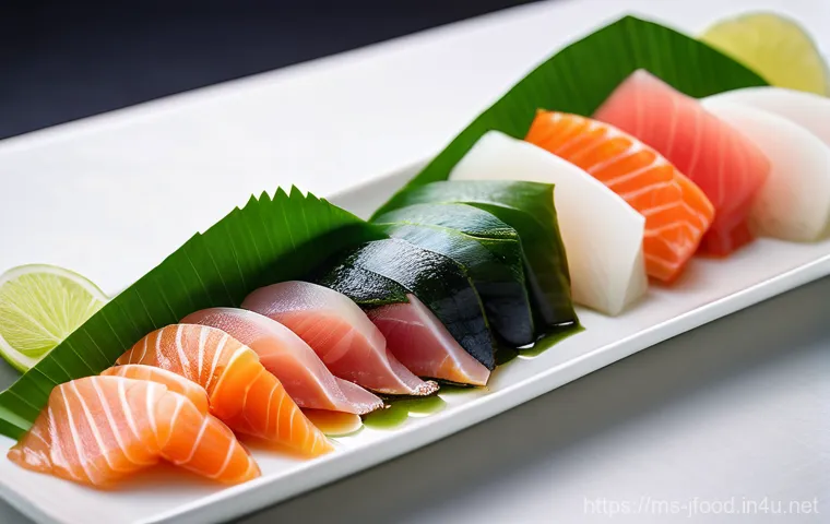 회덮밥과 사시미 차이 - **"A serene and elegant close-up of a beautifully arranged Japanese sashimi platter. Focus on gliste...